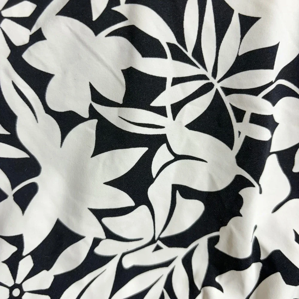 Lands End Womens Black White Floral Blouson Tankini Swim Top Size 8 522625